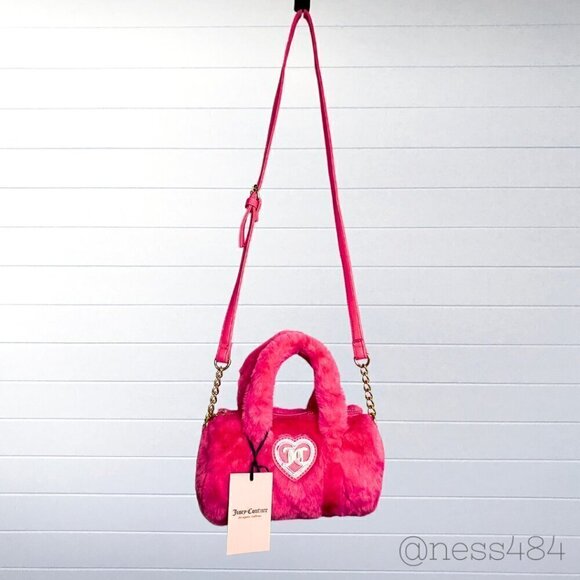 NWT Hot Pink Juicy Couture Faux Fur Roll Bag - Picture 2 of 8